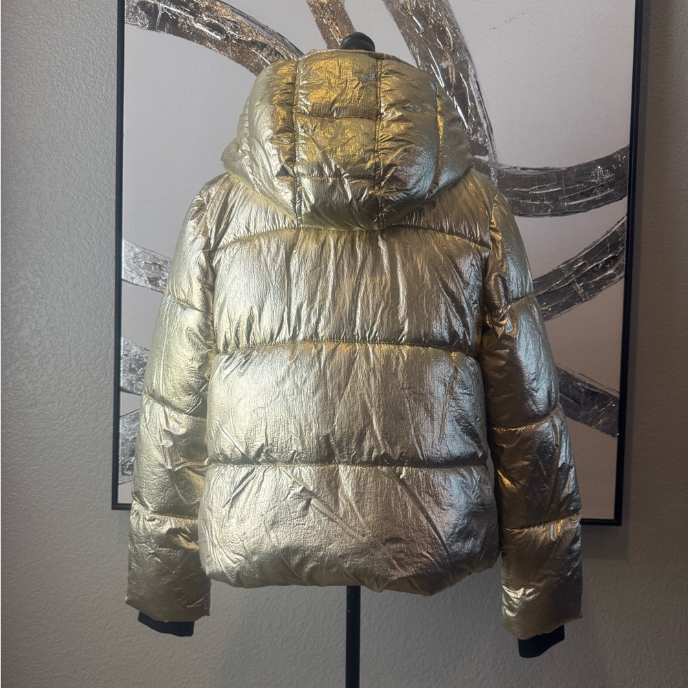 American Eagle Outfitters Shiny Gold Hooded Puffer Jacket - Picture 3 of 4